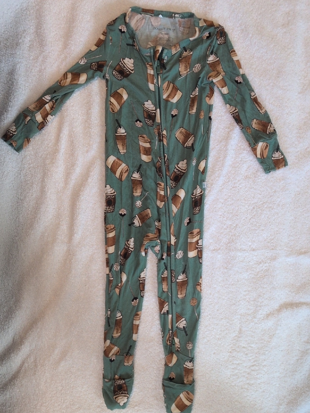 Posh Peanut Green Coffee Cup Convertible One-Piece Pajamas Double Zipper